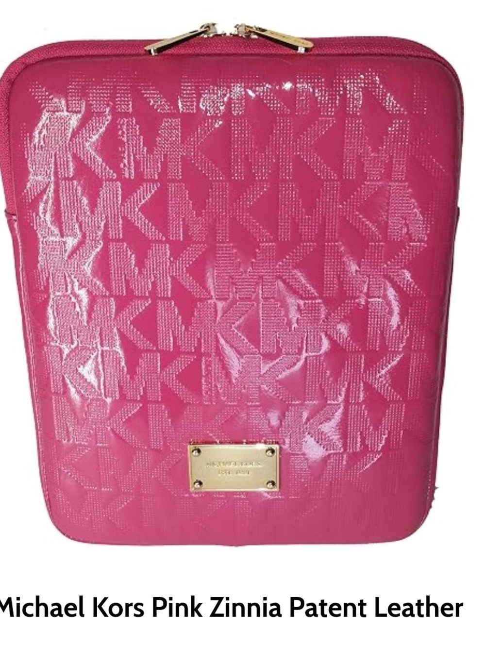 Michael Kors Hot Pink Patent Leather Tablet Sleeve with Gold Hardware